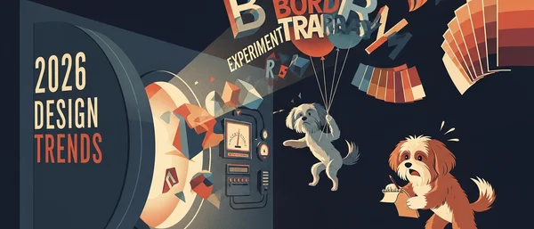 Two black Havanese dogs in a vibrant lab. One writes at desk, the other floats amid glowing shapes from a machine. Orange, purple, teal.