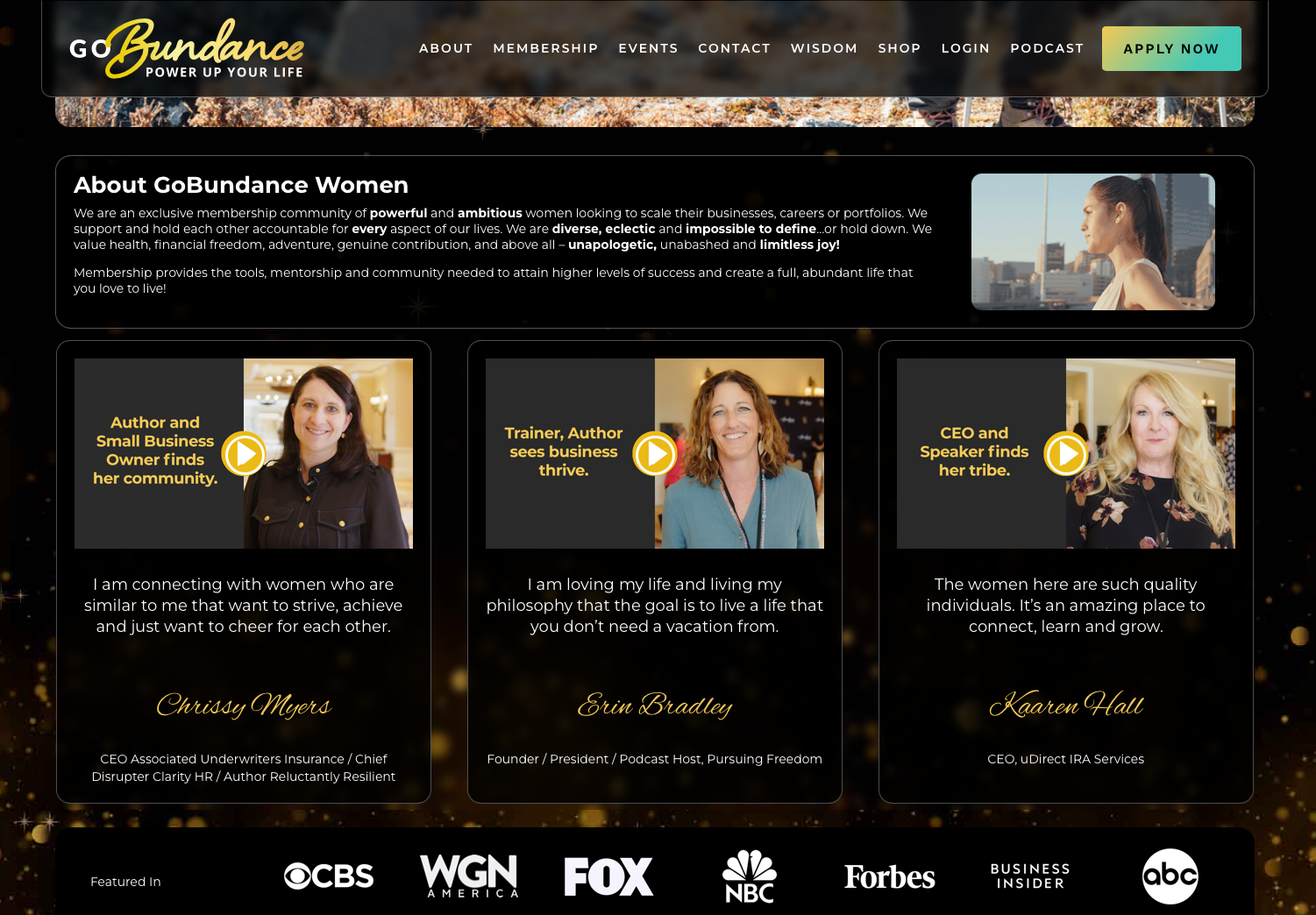 GoBundance Women homepage, second view