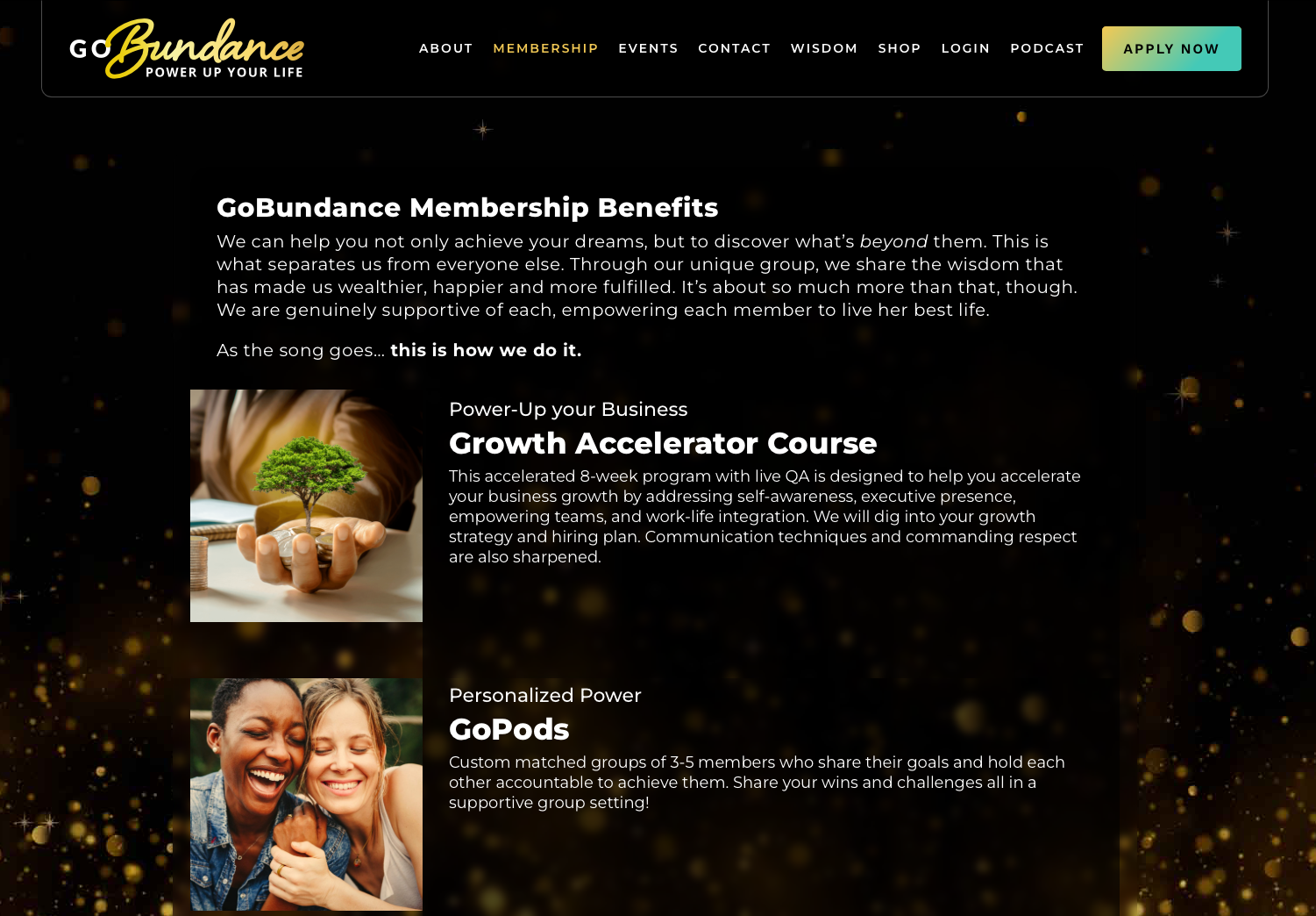 GoBundance Women membership page