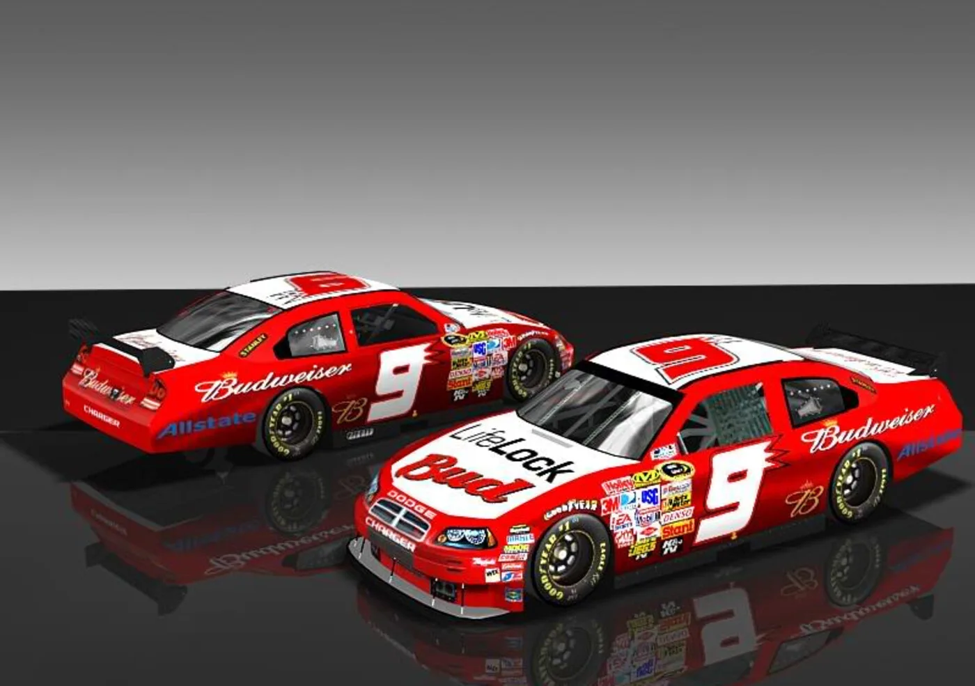 LifeLock #9 Bud / LifeLock NASCAR Sprint Cup car — paint scheme front and rear views