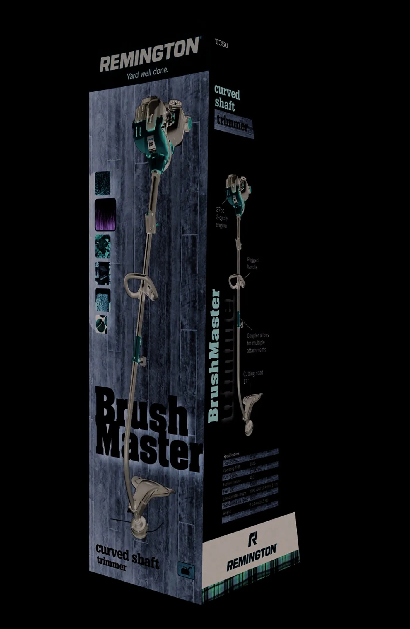 Remington Forester 20-inch chainsaw retail box and Rodeo Pro chainsaw spec sheets in branded trade dress