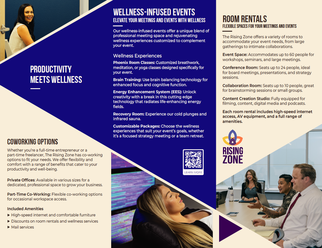 The Rising Zone trifold brochure, alternate inside